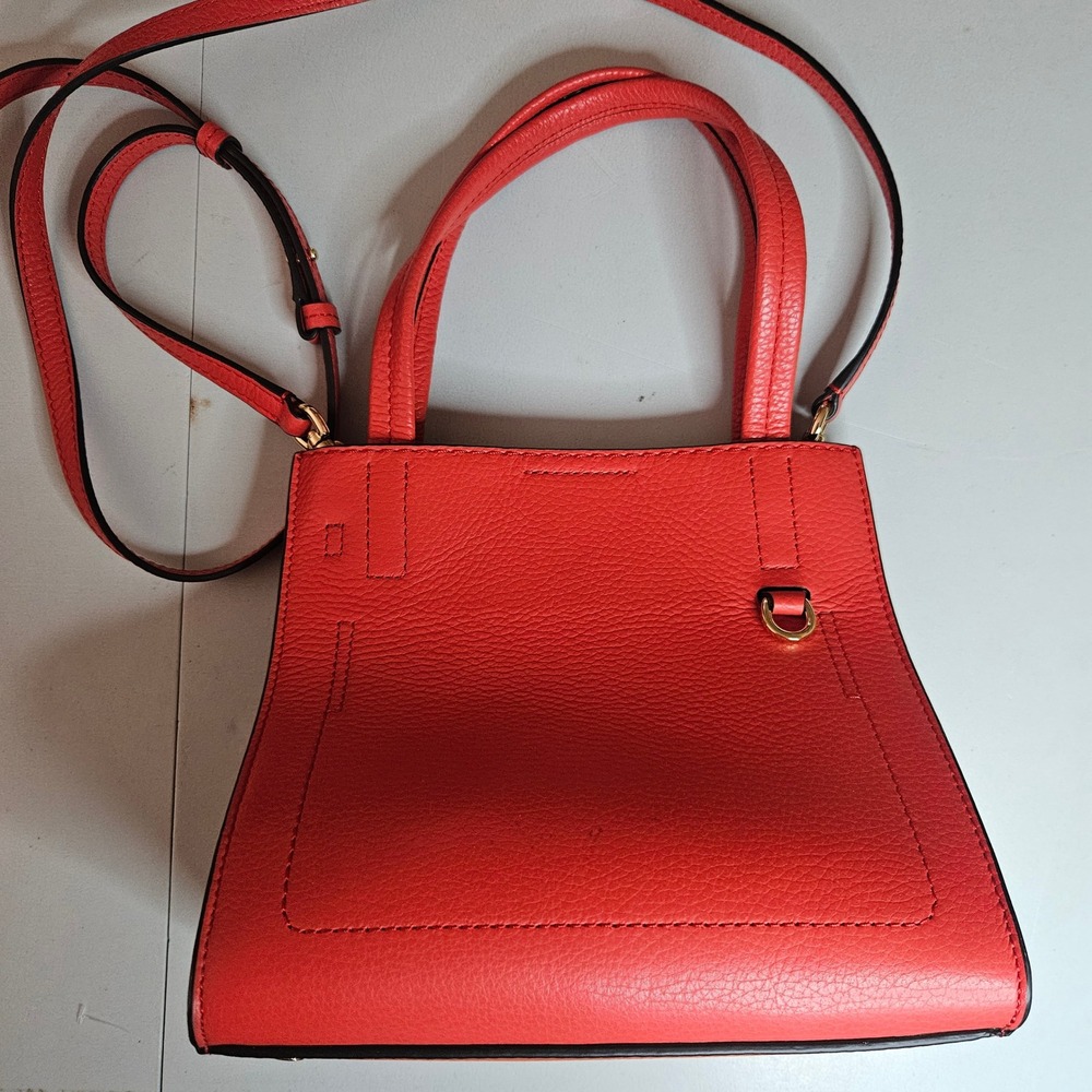 Banana Republic Red Coral Pebbled Leather Suede Satchel Crossbody Handbag